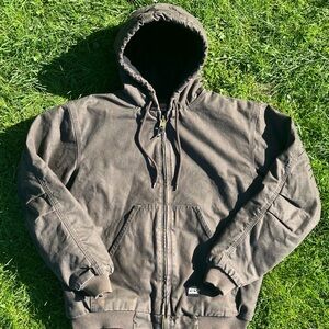 SOLD - Berne Canvas Jacket Large | Carhartt Style | Faded Olive Hooded Coat